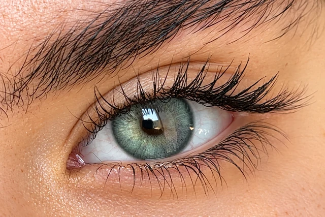 نمونه رنگ لنز لنز طوسی سبز روی چشم
