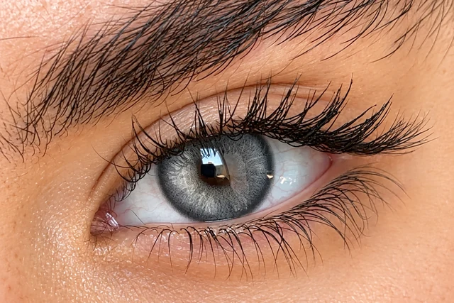 نمونه رنگ لنز لنز طوسی خاکستری روی چشم